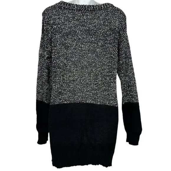 French Connection Women's 100% Cotton Tweed Long Line Gray Black Sweater sz M - Picture 11 of 12